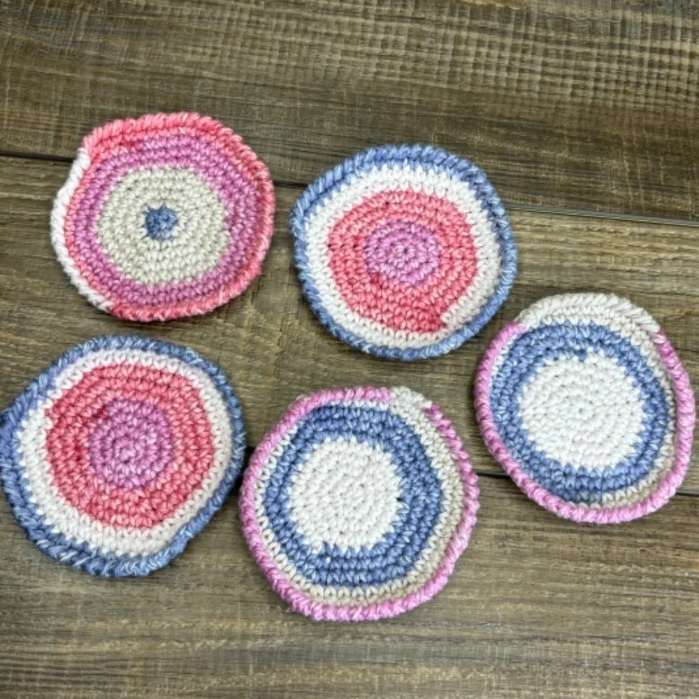 5 Coasters and 2 Round Scrubbies Set‎ Handcrafted Crochet by Seller Cotton